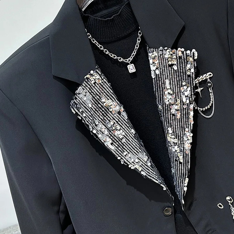 PFHQ mens jacket metal chain decoration sequin splicing autumn winter fashion version mens top 21Z6072 241227