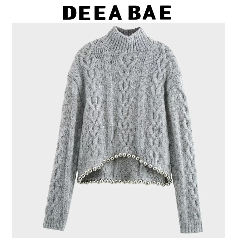 DEEABAE Womens Clothing Sales Ball Decoration Eightstrand Braided Comfortable Longsleeved Standup Collar Knitted Pullovers 241223