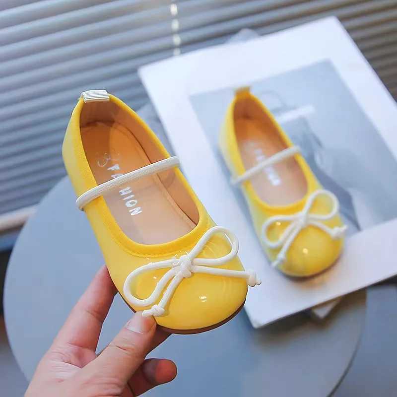 Girls Flat Shoes Jelly Color Cute Bowknot Leather Shoes Kids Soft bottom Princess Single Shoes for Children Rose Green Yellow W241228