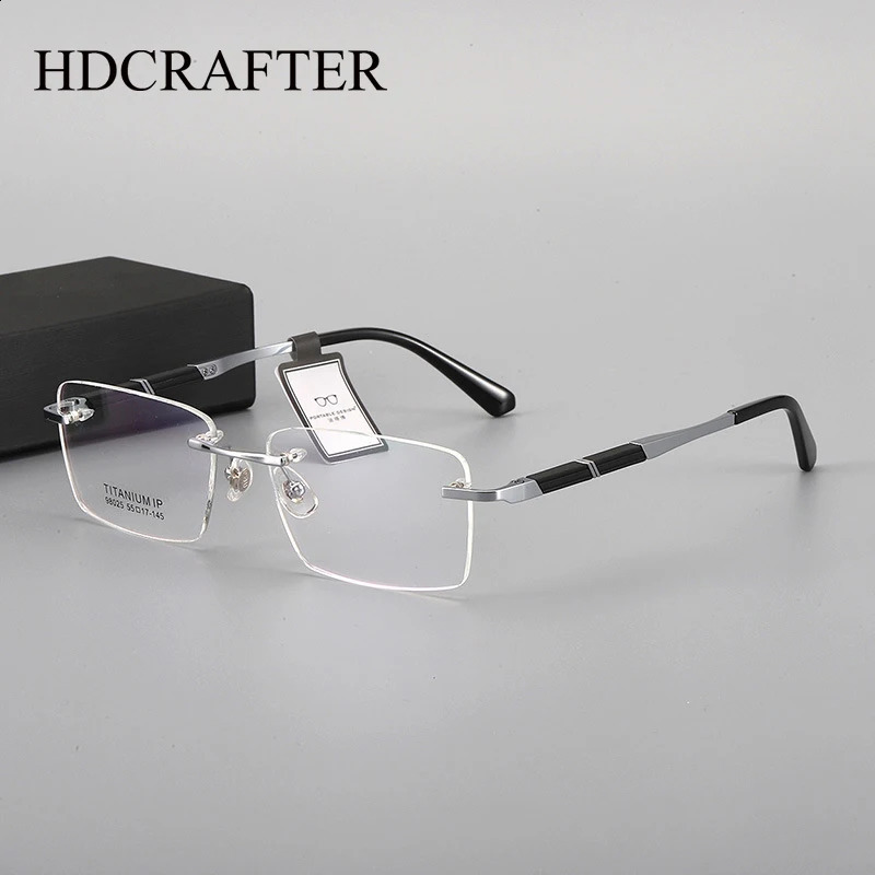 HDCRAFTER Vintage Rimless Glasses Frame Men Optical Myopia Prescription Eyeglasses Frame Women High-quality Eyewear 241227