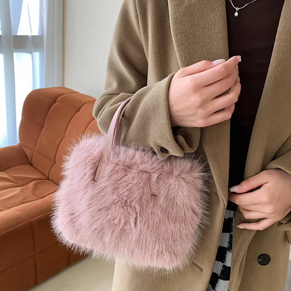 Plush Shoulder Bag Womens Faux Fur Crossbody Bags Ladies Fluffy Clutch Purse for Women Mini Tote Furry Handbags 241227