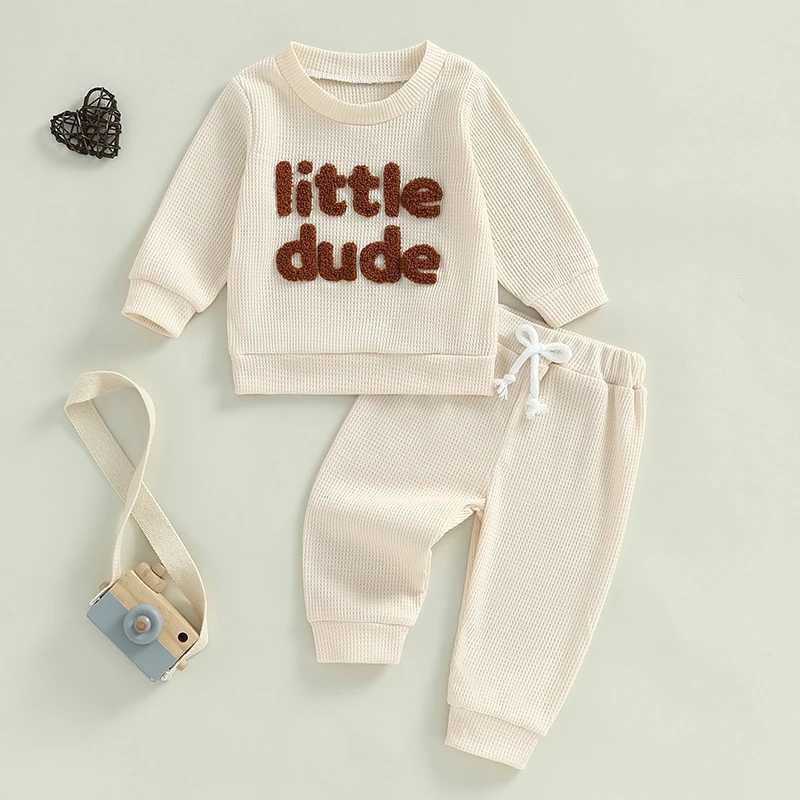 2024-05-21 Lioraitiin Toddler Boy Girl Waffle Outfit Letter Embroidery Long Sleeve Sweatshirt with Elastic Waist Solid Pants Set X241228