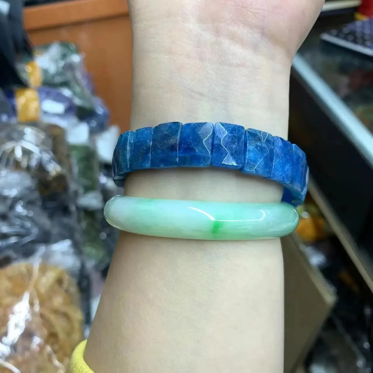 Natural Apatite Stone Beads Bracelet Natural Gemstone Bangle Charming Jewelry for Woman for Gift Wholesale 241227