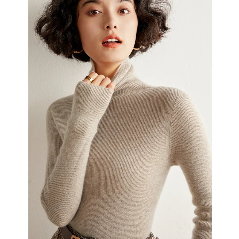 100 Cashmere Womens Sweater AutumnWinter Knitted High Collar Hoodie Solid Color Selling Clothing 241223