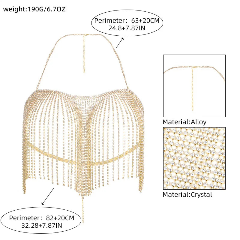 Trend In Tassels Hip Hop Style Rhinestone Chest Chain Nightclub Womens Body Chain Jewelry 241227