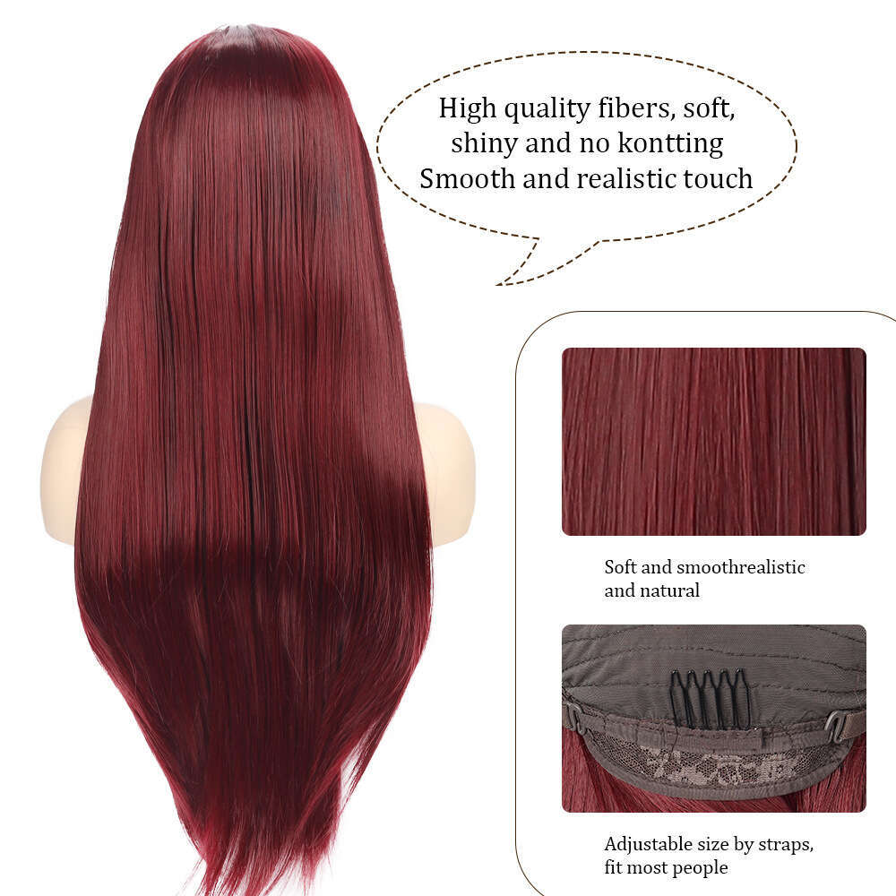 Wig, Women's Long T-Shaped Straight Hair, Synthetic High-Temperature Silk, Mid Split Front Lace Wig, Lace Front Wigs Kq2 Kq2