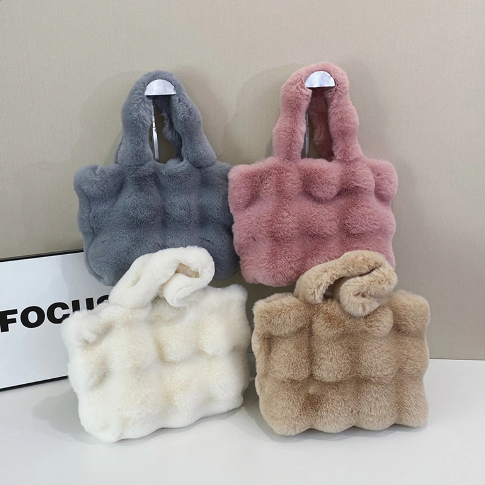 Trendy Women Fluffy Faux Fur Shoulder Bags Autumn Winter Tophandle Handbag Plush Tote Bag Versatile Handheld 250107