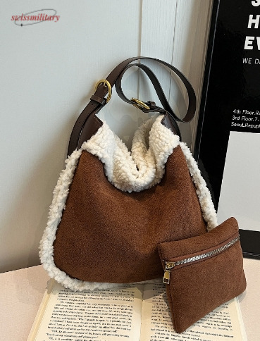 Cross border new large capacity fashionable retro fur single shoulder women's bag, high-end and versatile crossbody plush armpit bag swissmilitar