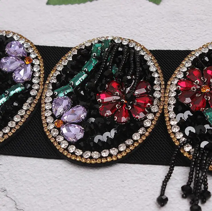 Womens runway fashion blingbling rhinestone beaded Cummerbunds female Dress Corsets Waistband Belts decoration wide belt R2419 241227