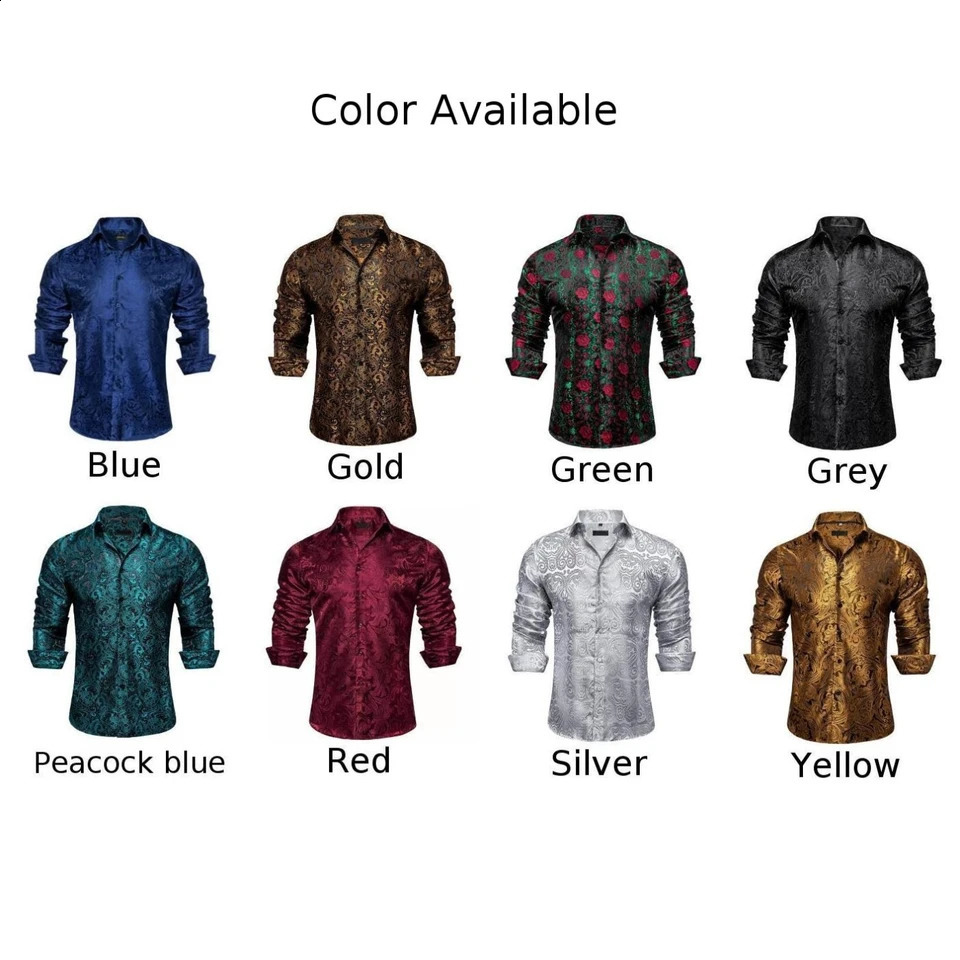 Mens Paisley Silk Long Sleeve Shirts Formal Tuxedo Wedding Party Blouse Shirt And Man Tops Fashion 241220