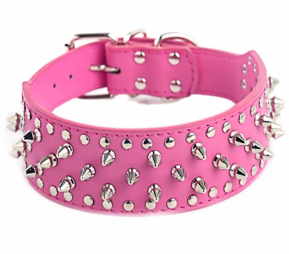 2inch Wide large dog Spiked Studded Leather Dog Collars 5*51-66cm For Medium Large Breeds Pitbull Mastiff Boxer Bully 3 colors M241228