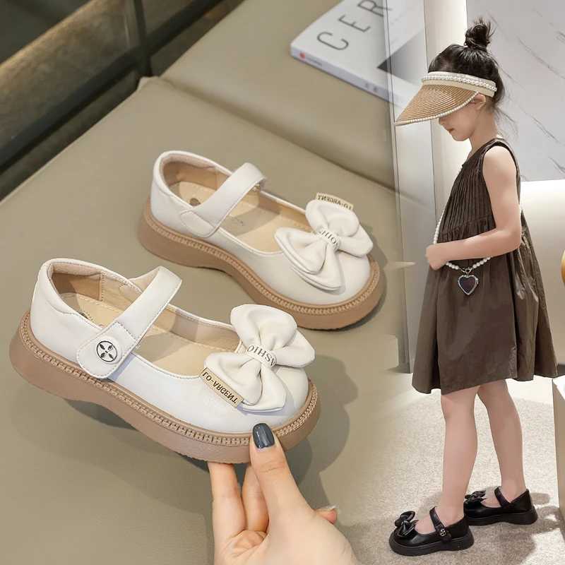 Girls Leather Shoes Spring Autumn Flats New Childrens Fashionable Soft Sole Princess Shoes Bow Baby Single Shoes W241228