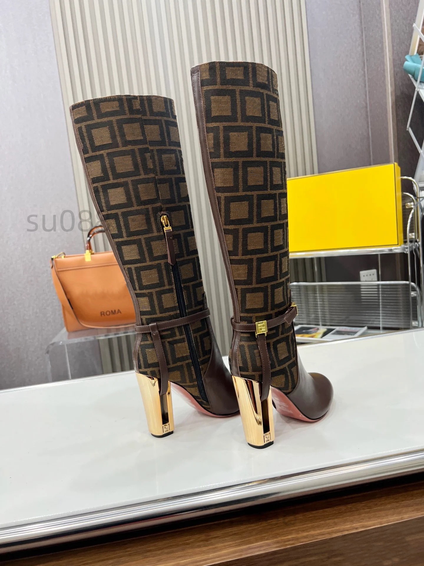 Lanjia- Elegant Knee Fashion Boots For Women - Round Toe, Thick High Heel, Side Zipper Design Sizes 35-43 13F9a