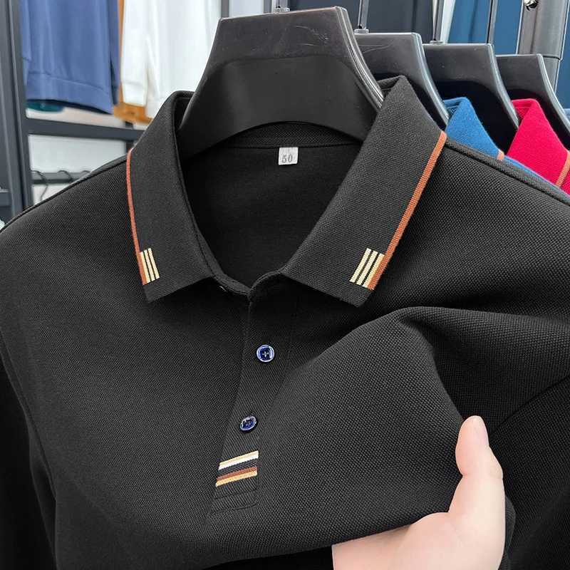 High-grade Autumn and Winter Pure Cotton Mens Classic Fashion Business Casual Korean Version Lapel Striped Design shirtT Shirt X241228