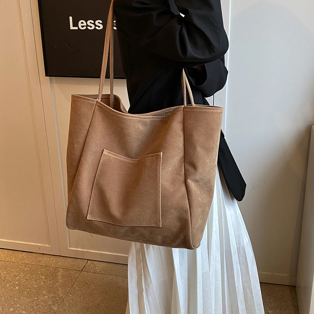 Women Suede Tote Bag Large Capacity Top Handle Purse with External Pocket Purses and Handbags Commuting for Work Travel 241227