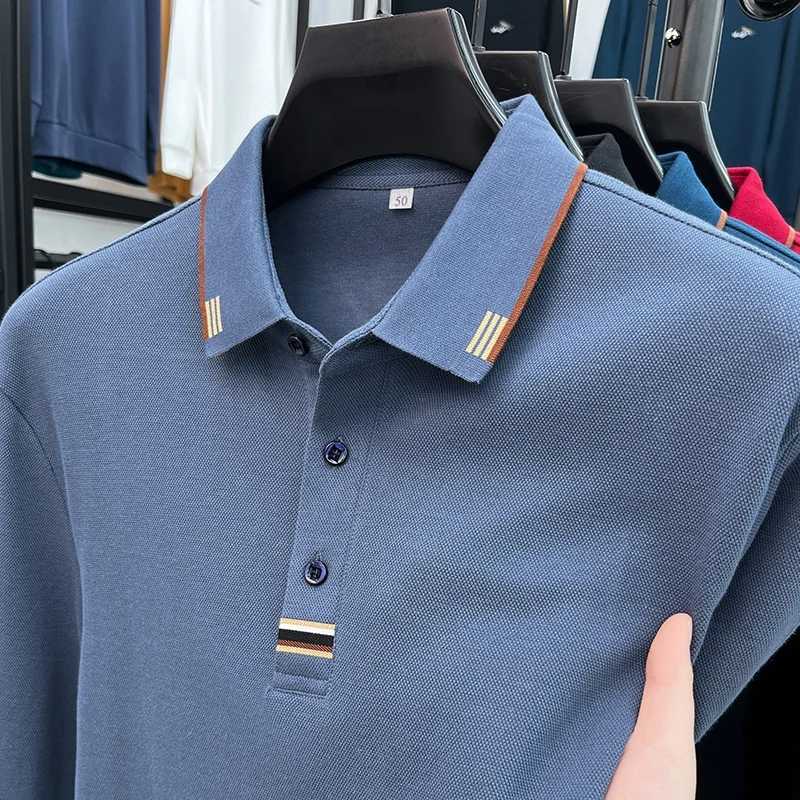 High-grade Autumn and Winter Pure Cotton Mens Classic Fashion Business Casual Korean Version Lapel Striped Design shirtT Shirt X241228