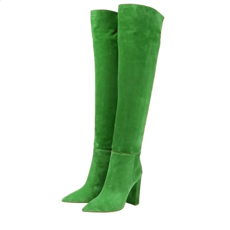 European and American Fashion High Heels Knee High Walking Boots Ladies British Style Versatile Suede Knight Boots 241228