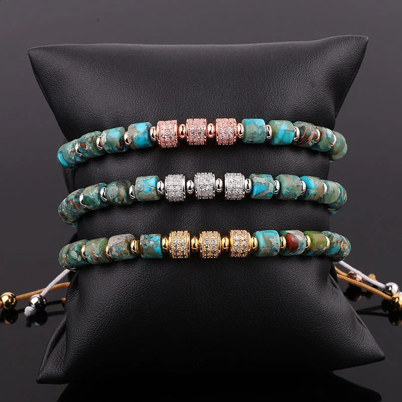 Fashion Jewelry Natural Stone Blue Imperial Jasper CZ Pave Charm Macrame Bracelet Women Men 241227
