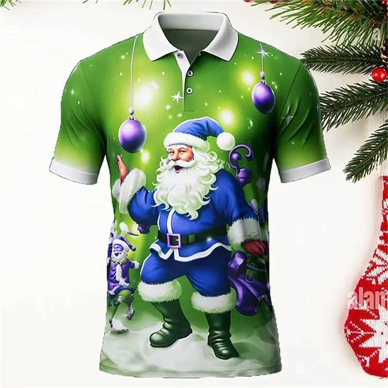 Santa Claus Mens shirt Shirt 3D Printed Casual Short Sleeve Outdoor Daily Wear Shirt Mens Button T-shirt X241228