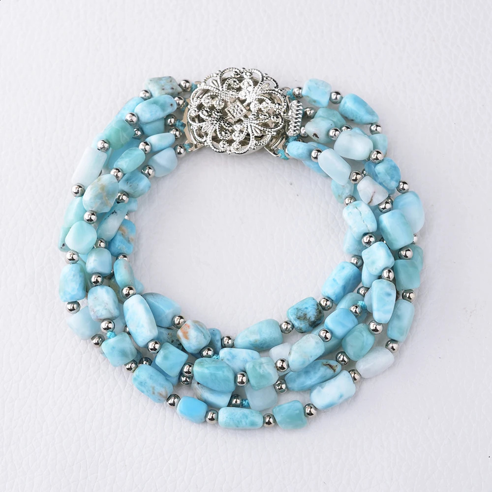 8 5 Strands Natural Square Blue Larimar Bracelet 241227
