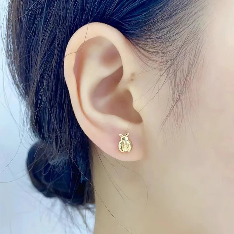 Real 18K Gold Bee ladybug Stud Earrings Pure AU750 Gold Cute Insect Earring for Women Fine Jewelry Gift 241226