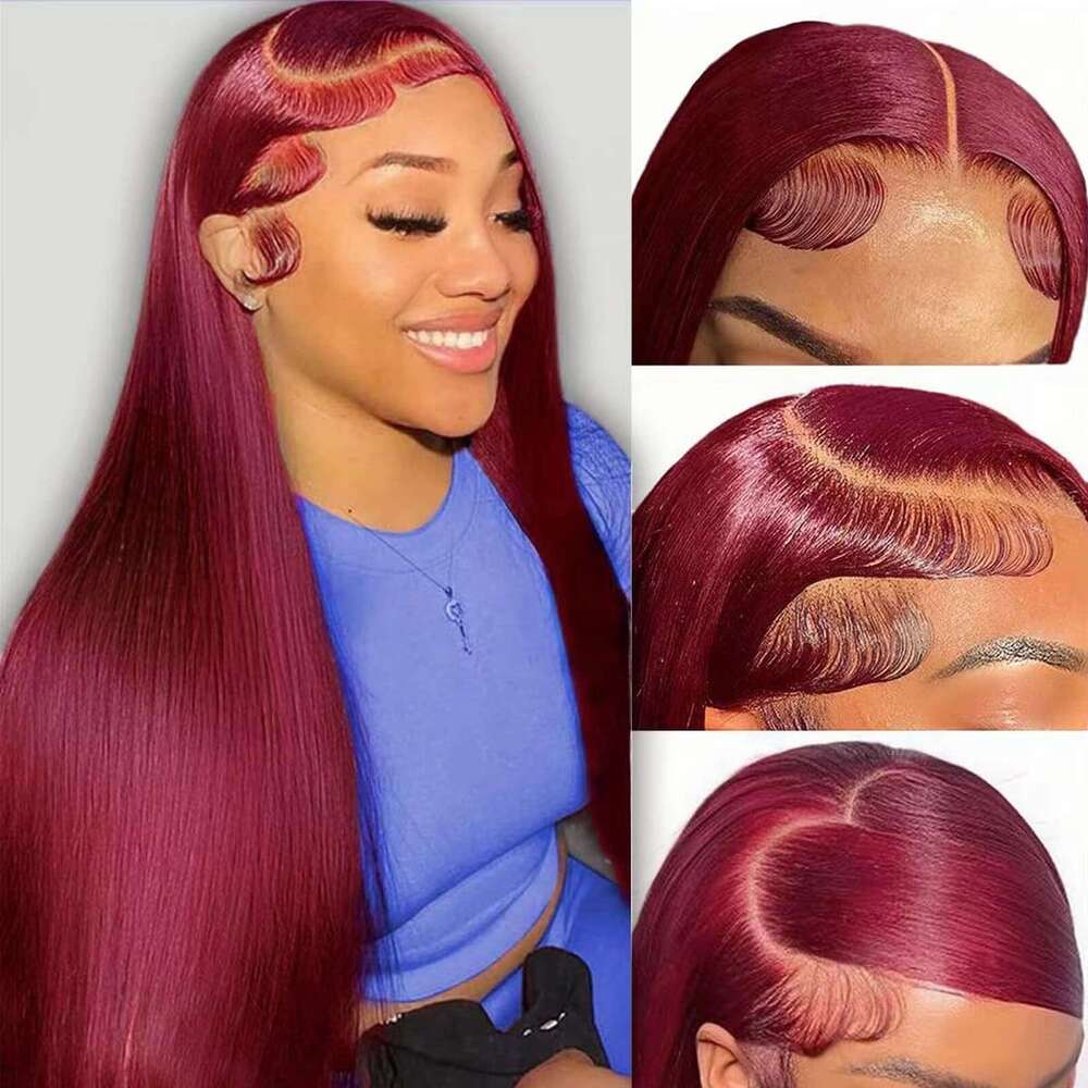 Female Long Straight Hair Wig 13 * 4 Large Area Front Wine Red Synthetic Headband Lace Wigs Kq2 Kq2