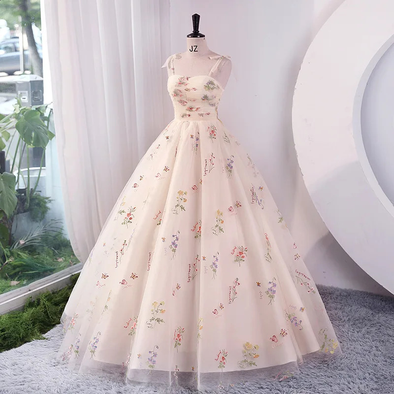 Floral Embroidery Long Prom Evening Wedding Shooting Dresses Women Summer Party Formal Occasions Reception Dress 241223
