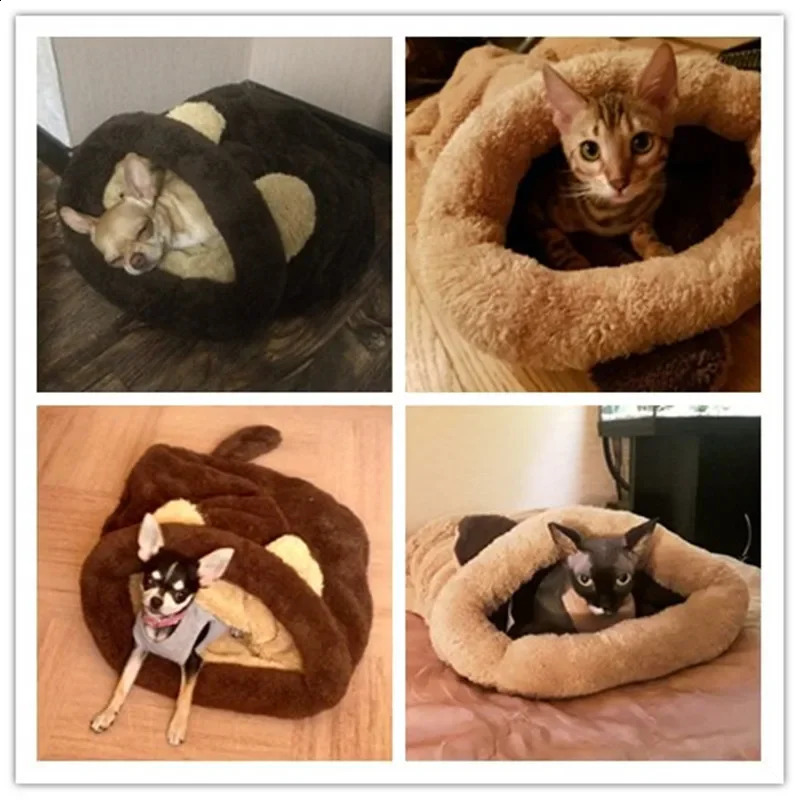 Warm Coral Fleece Cat Sleeping Bag Bed For Puppy Small Dog Pet Hairless Cat Mat Bed Kennel House Soft Warm Sleep Bed Pet Product 241225