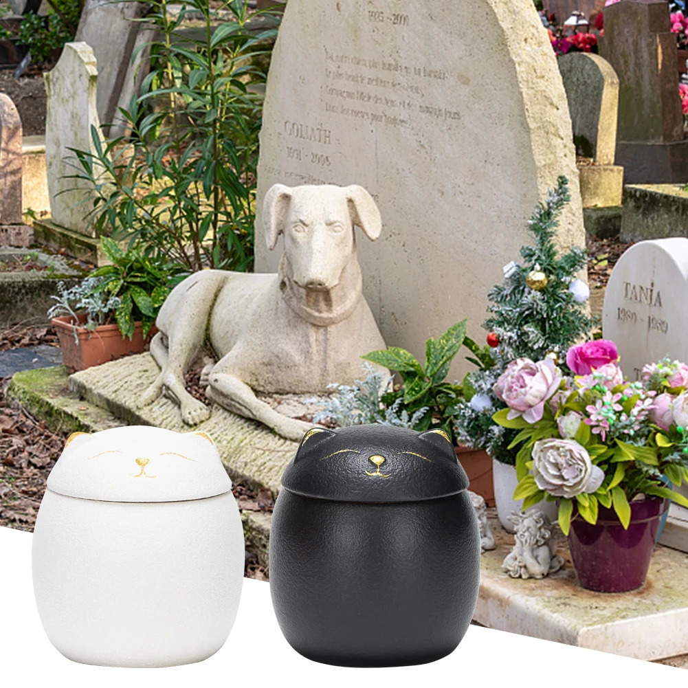 Cat Shape Pet Ceramic Canister Memorial Urn Seal Pot Keepsake Casket Porcelain Jar Pet Ashes Storage Memento Burial Holder 241225