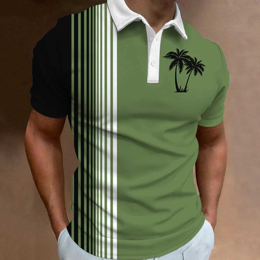 Coconut tree stripe 3D printing Hawaiian beach shirt shirt mens fashionable street clothing short sleeved mens T-shirt mens top X241228