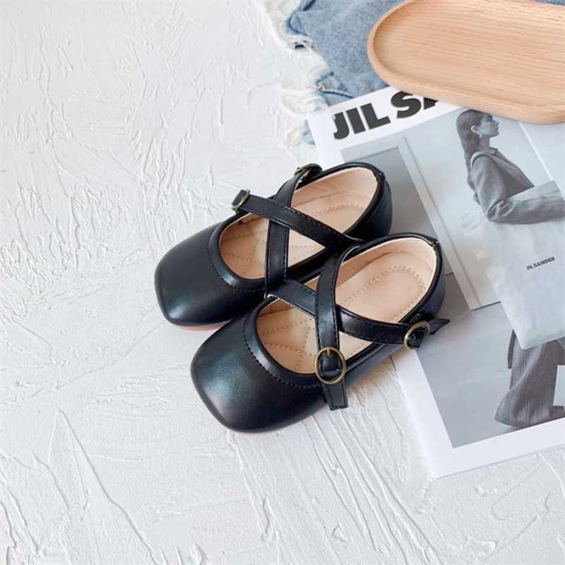 Childrens Princess Apartment Spring Sweet Retro Shoes Square Toes Little Girl Par Leather Dress Shoes Non slip Flat Bottom W241228