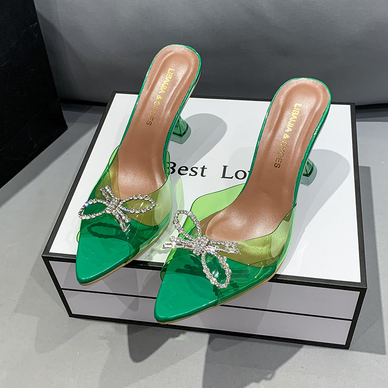Ddmywed Bow Tie, Slim Crystal Heel, Women's Flip Flops With Pointed High Heels Chinese Brand Shoes F1228-32 ddmythur