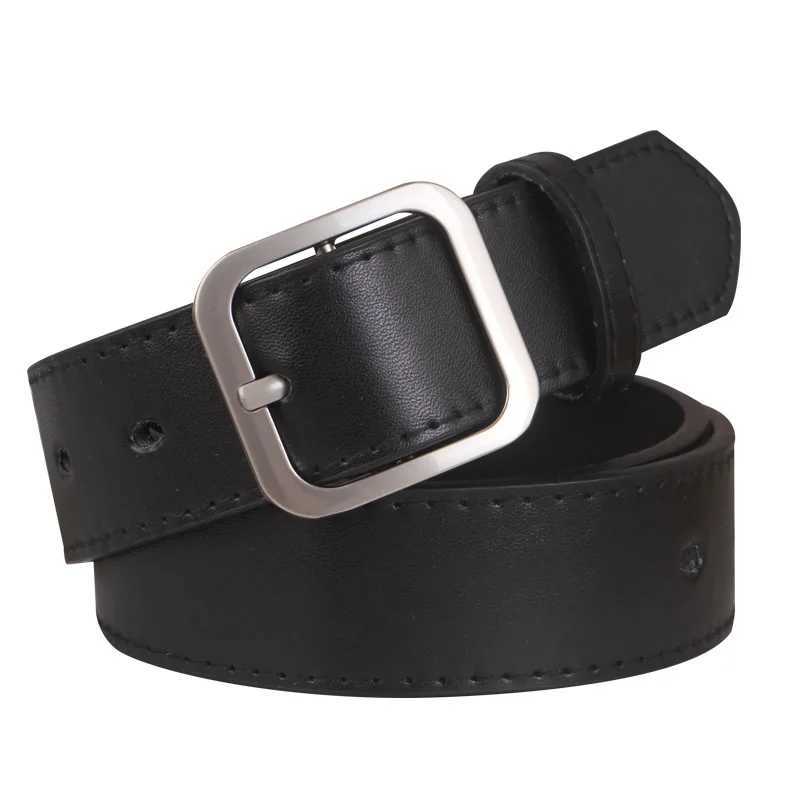 Fashionable mens denim black belt genuine leather strap 3.0cm antique silver buckle high-quality mens black denim strap W250326