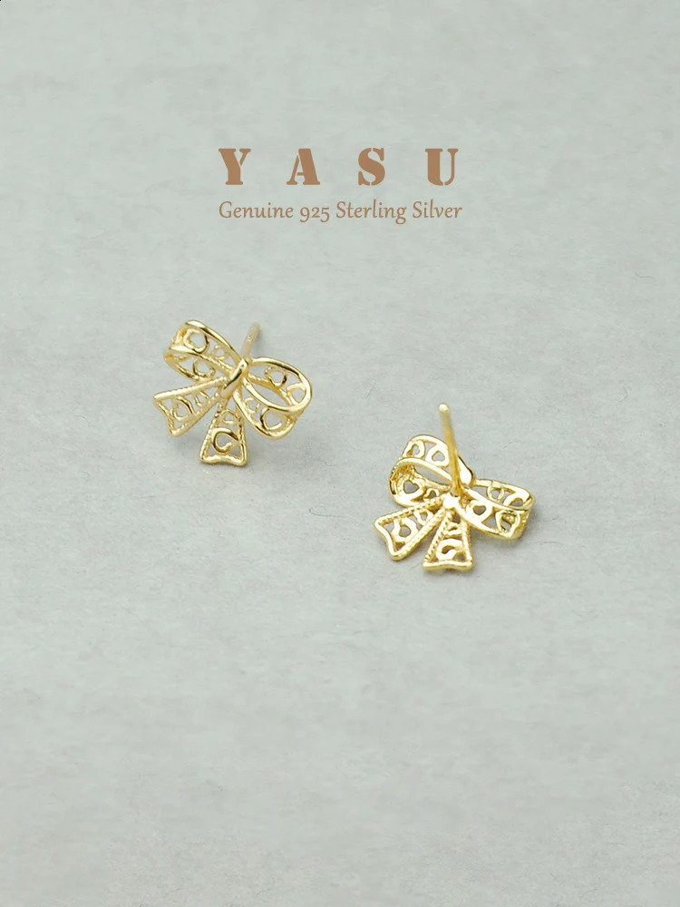 Yasu Genuine 925 Sterling Silver Korean Bowknot Stud Earrings For Women Elegant Hollow Bow Wedding Jewelry Accessories 241226