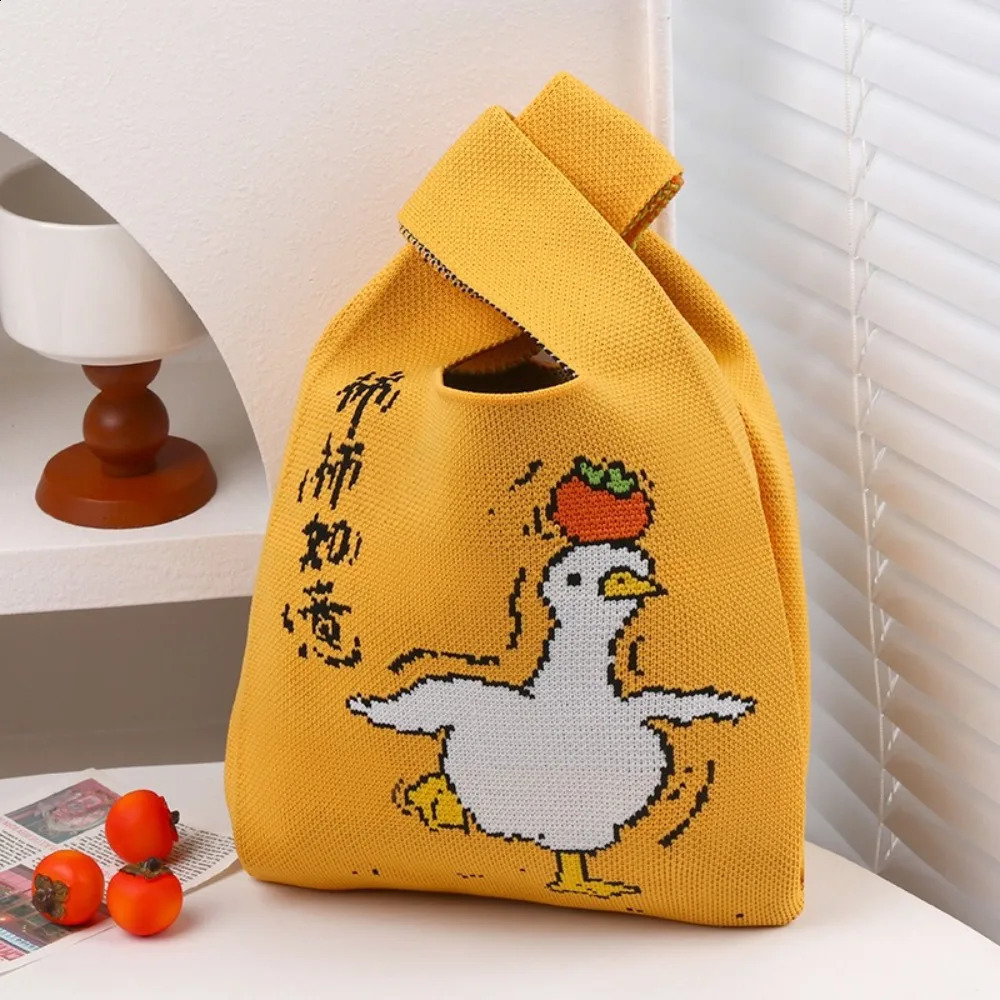 Cute Cartoon Knot Wrist Bag Year of The Snake Weave Tote Bag Handbag Purse Wool Bucket Bag Student 241227