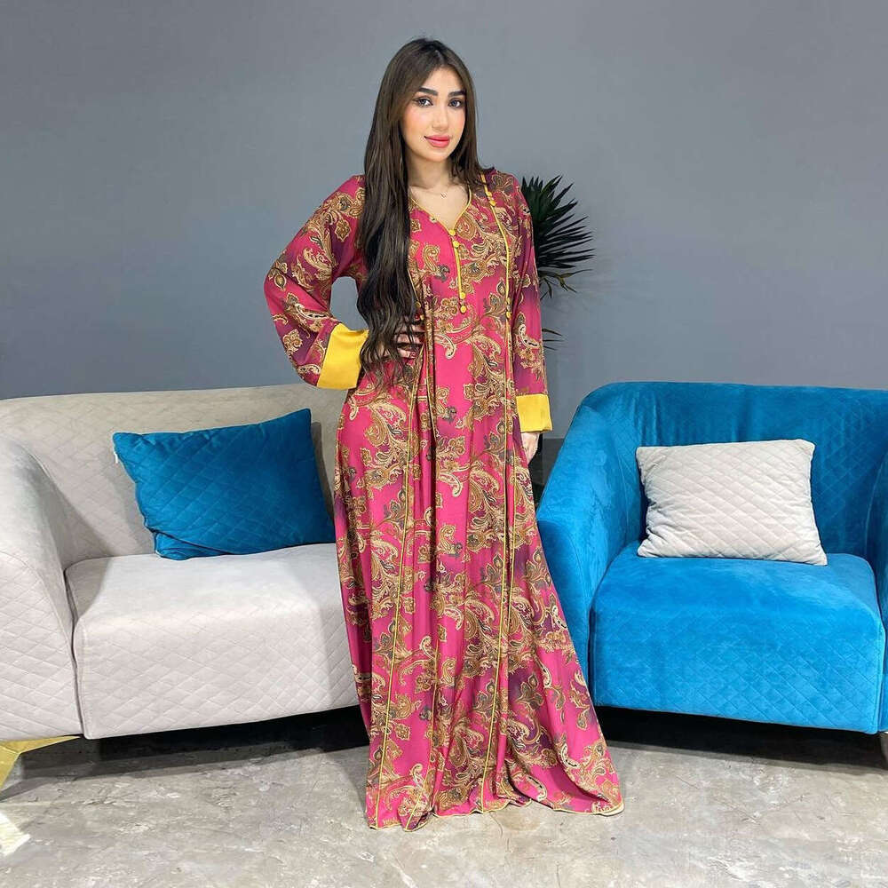 Muslim Arab Dubai Women's Fashion Printed Robe Middle Eastern Dress