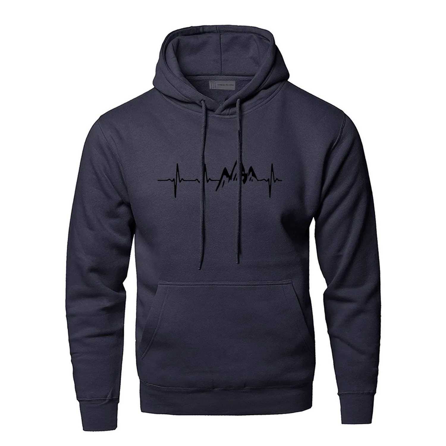 Mens Mountain Heartbeat Printed Hoodie Spring and Autumn Long Sleeve Hoodie Black Grey Hoodie Sportswear X241228