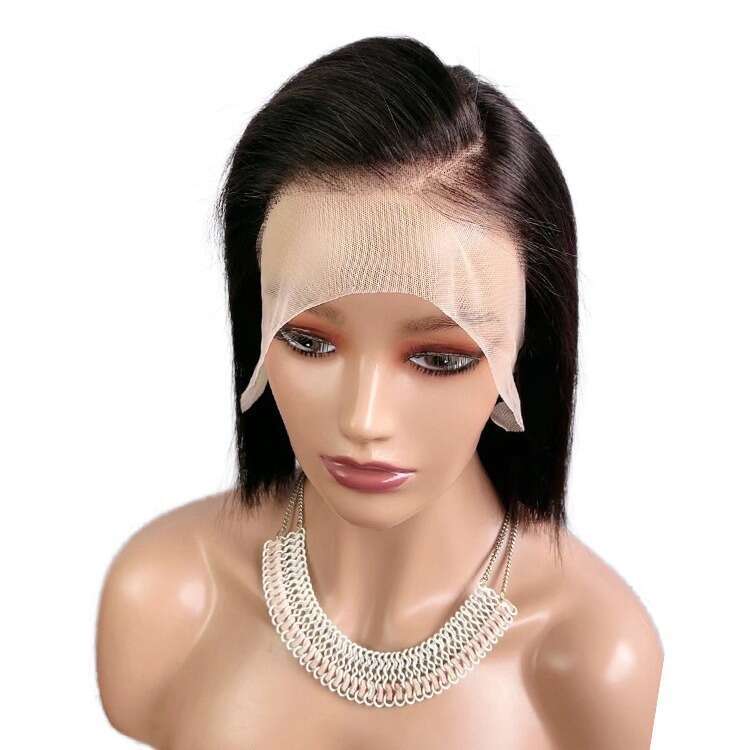 Full Real 13X4 Front Lace Wig Set BOBO Bob Black Short Straight Hair New C-Shaped Partial Distribution Seam Kq2 Kq2