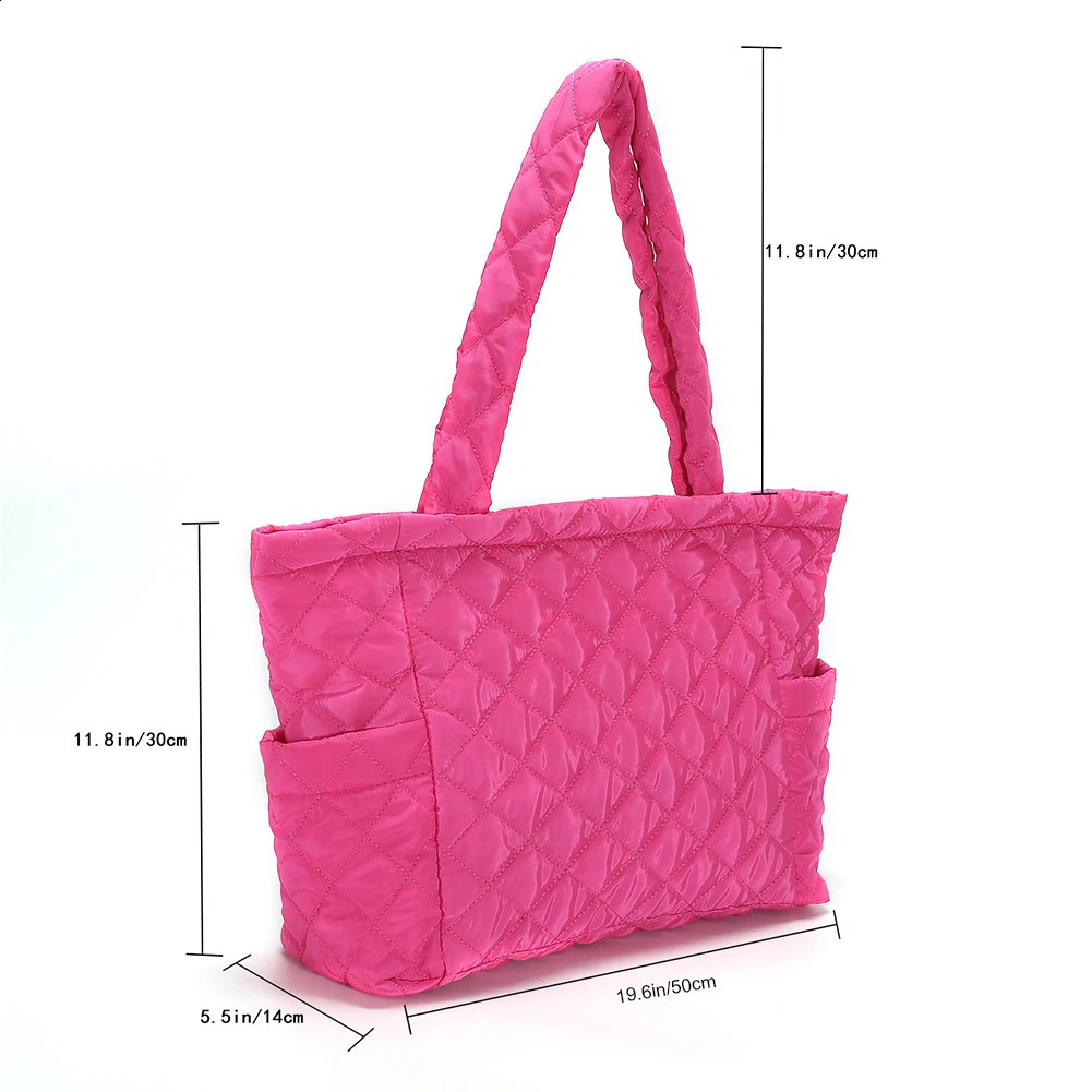 Lattice Pattern Shoulder Bag Space Cotton Handbag Women Large Capacity Tote Bags Feather Padded Ladies Quilted Shopper Bag 241227