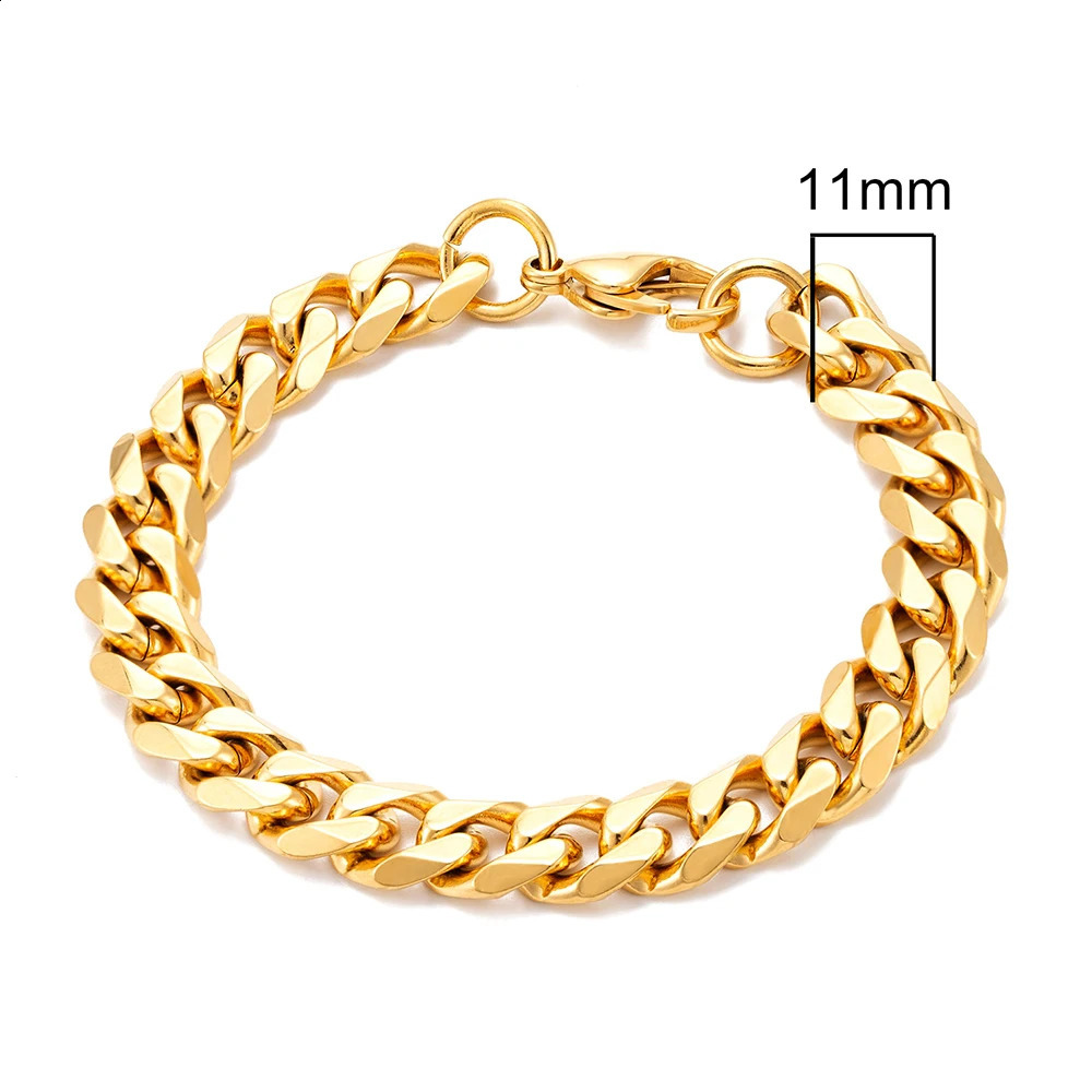 MKENDN Mens Simple 311mm Stainless Steel Gold Plated Dainty Curb Cuban Link Chain Bracelets for Women Stacking Jewelry 241223