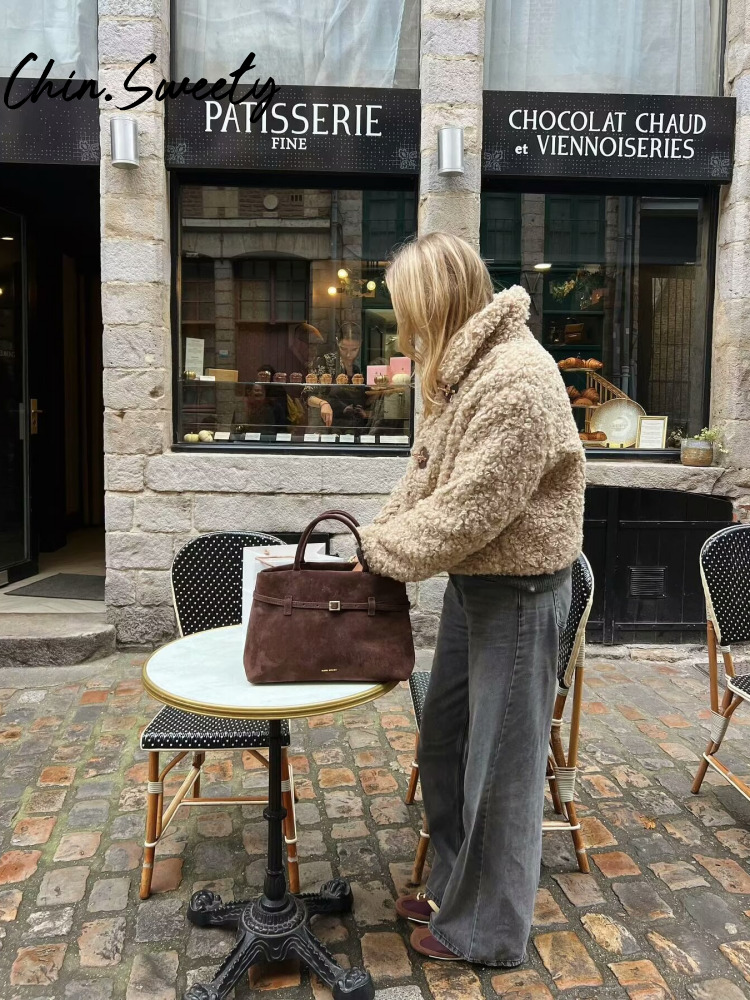 Lamb Wool Double Breasted Women Coat Solid Full Sleeve Lapel Female Jacket Autumn Winter Thicken Lady Overcoat