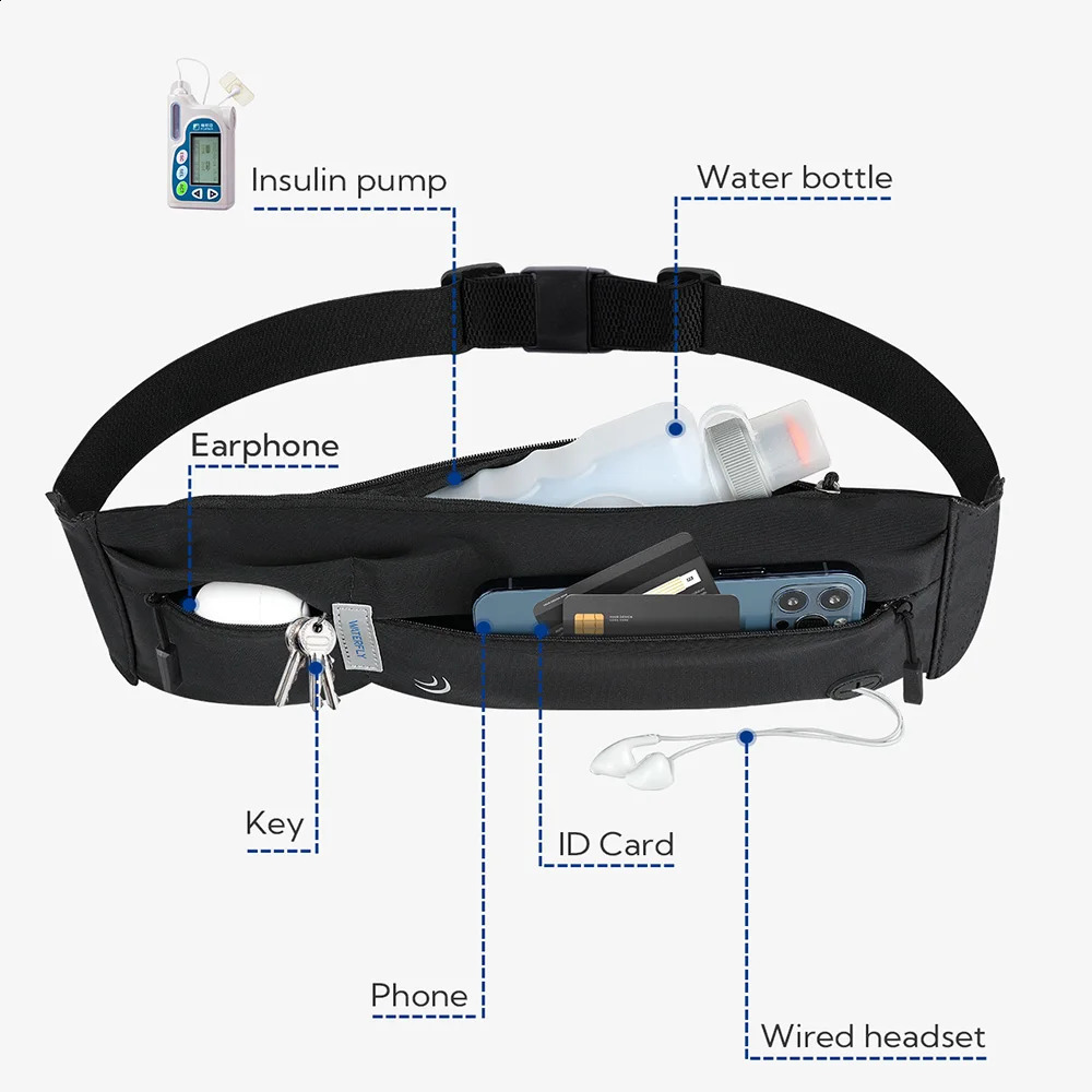 WATERFLY Belt Bag Fanny Pack Running Waist Sport Workout Exercise Fitness Runner For Men Women Jogger Slim Waistband 241223
