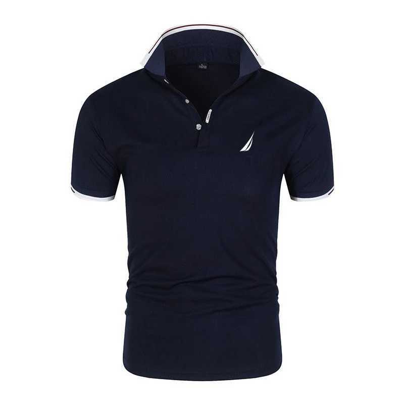 Summer mens short sleeved collar T-shirt new solid color casual shirt shirt fashionable breathable loose basic patchwork top X241228