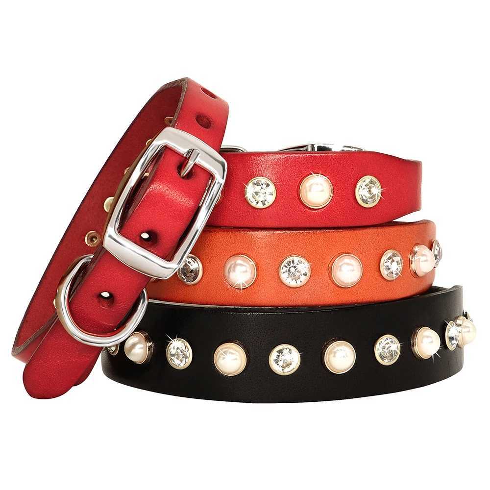 Leather small and medium-sized dog collar with adjustable rhinestone accessories pet dog collar belt set M241228
