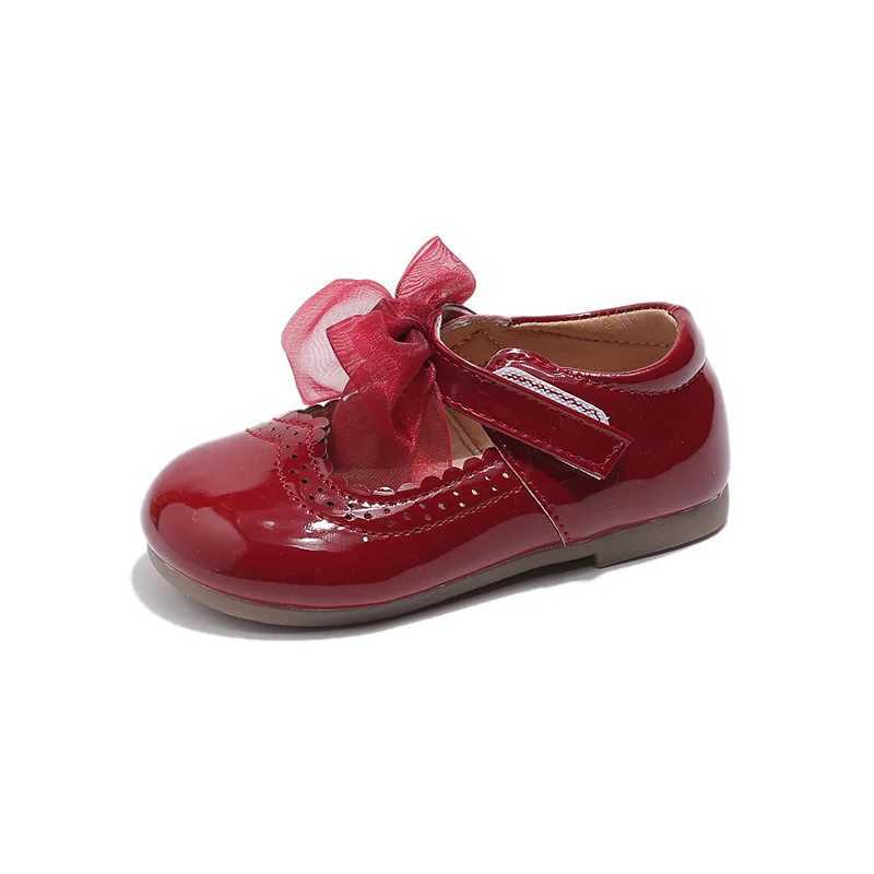 Baby Girls Princess Shoes 2024 New Kids Fashion Bowknot Solid Leather Flats Comfortable Cute Toddler Shallow Mary Jane Shoes W241228