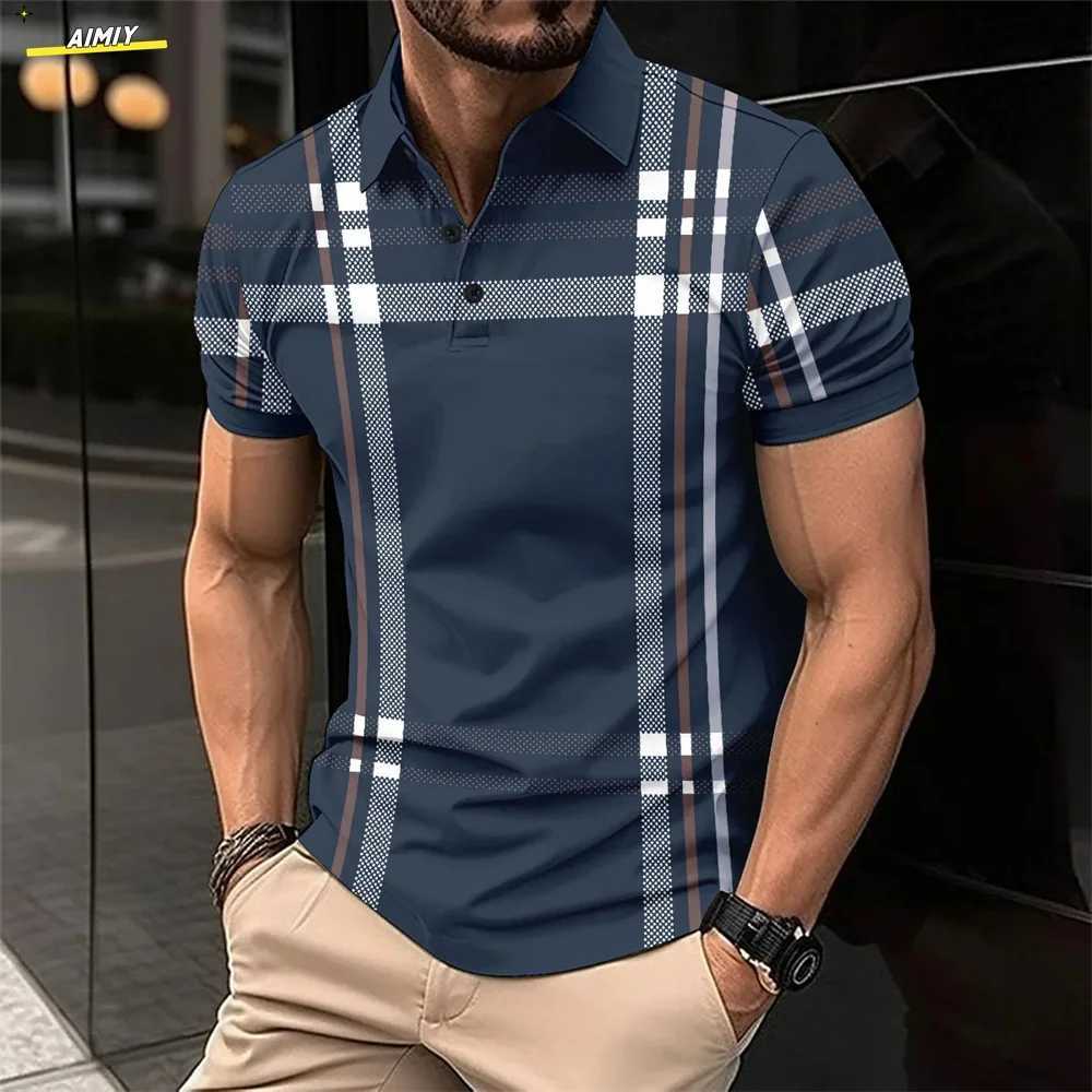 New Summer Mens Short sleeved shirt Shirt Fashion Splicing Strip Printed Mens Breathable T-shirt Party Mens Clothing Top X241228