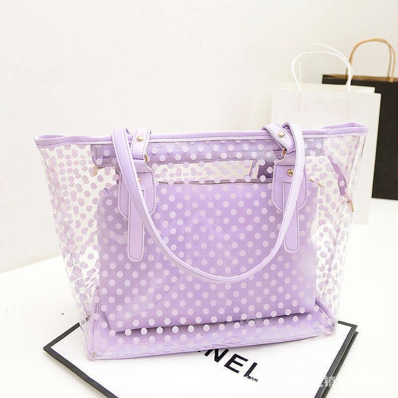 Large Capacity Women's Summer New Style, Small Fresh Polka Dot Transparent Handheld Single Shoulder Jelly Bag, PVC Beach Bag