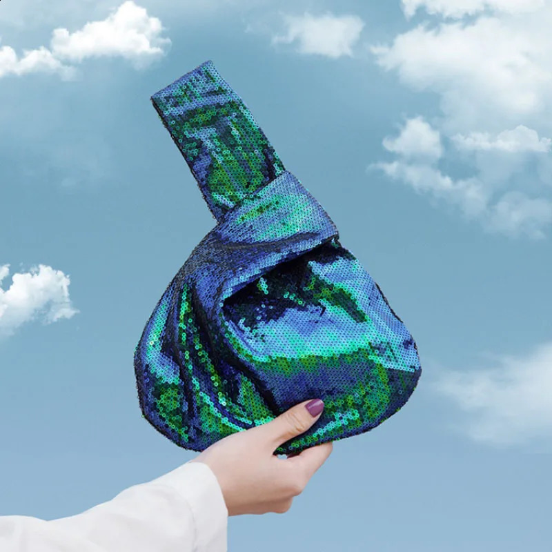 Ladies Trendy Fashion Reversible Sequin Evening Clutch Purse Women Girls Small Glitter Wrist Knot Bag Bags 241227