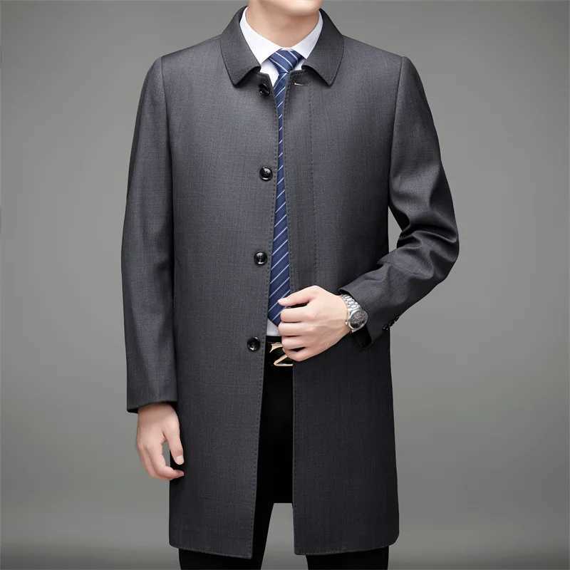 2023 spring Long style coat Men Business male Trench Coat Mens Casual Windbreakers Male Good Quality Jackets men size M-4XL W241228