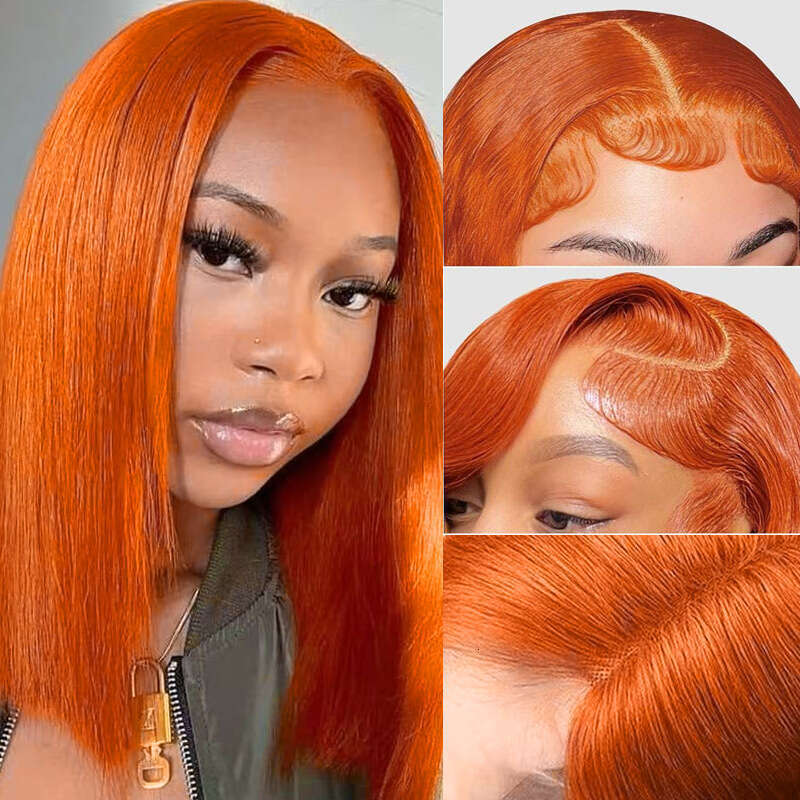 13X4 Front Bob Wigs Real Hair Wig Orange 350 # Lace Headband Kq1 Kq1